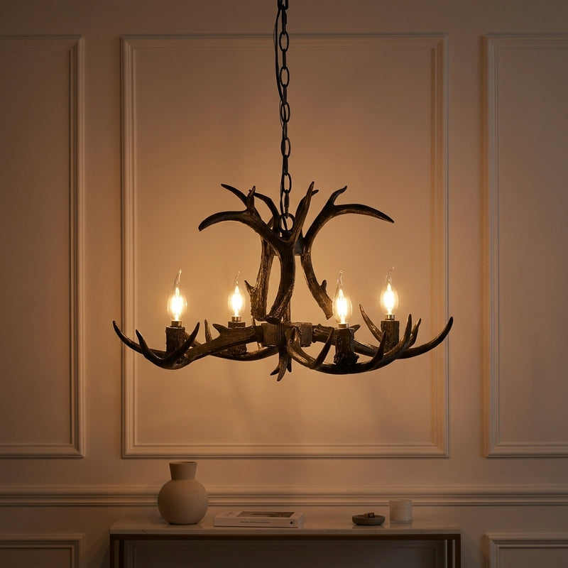 Eldora Rustic Farmhouse Adjustable Resin Antler LED Chandelier Black / 4 Sockets – AI-ON