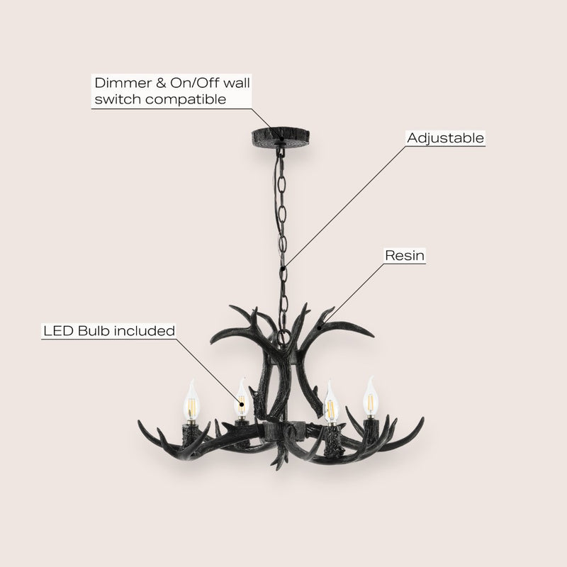 Eldora Rustic Farmhouse Adjustable Resin Antler LED Chandelier