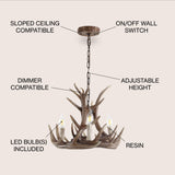 Rudolph Adjustable Resin Antler LED Chandelier