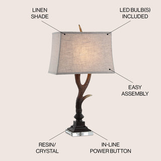 Antler 29.5" Rustic Resin/Crystal LED Table Lamp - JONATHAN Y