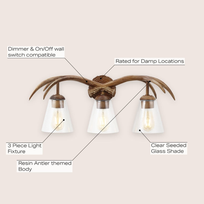 Wyatt Southwestern Bohemian Resin/Seeded Glass Faux Antler LED Vanity Light