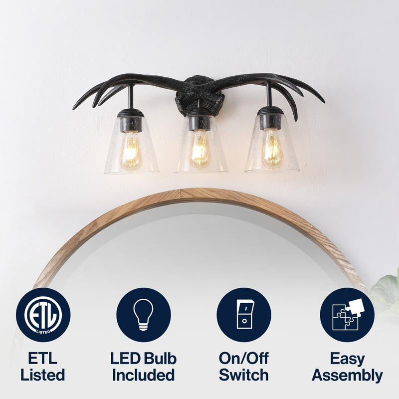 Wyatt Southwestern Bohemian Resin/Seeded Glass Faux Antler LED Vanity Light