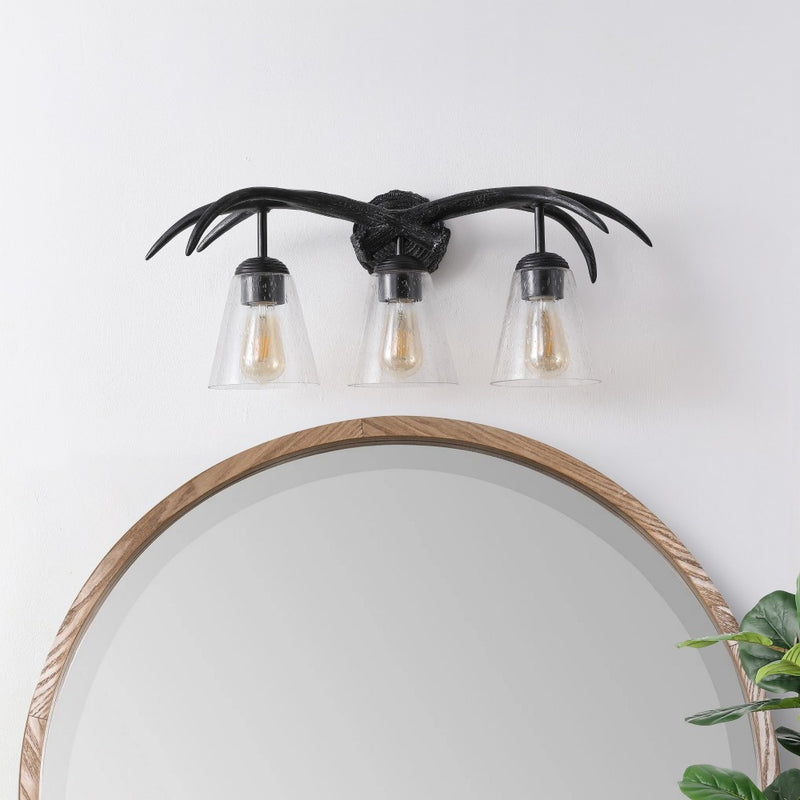 Wyatt Southwestern Bohemian Resin/Seeded Glass Faux Antler LED Vanity Light