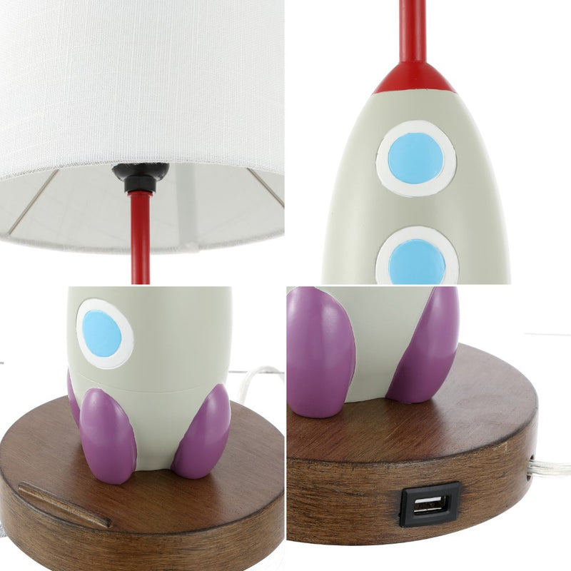 Houston 17.5" Coastal Style Iron/Resin Rocket LED Kids' Table Lamp with Phone Stand and USB Charging Port