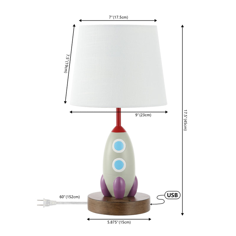 Houston 17.5" Coastal Style Iron/Resin Rocket LED Kids' Table Lamp with Phone Stand and USB Charging Port