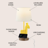 Sahara 17.5" Mid-Century Vintage Iron/Resin Giraffe LED Kids' Table Lamp with Phone Stand and USB Charging Port