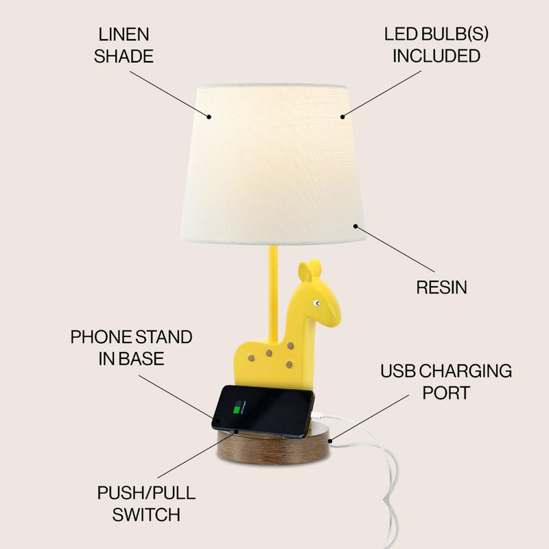 Sahara 17.5" Mid-Century Vintage Iron/Resin Giraffe LED Kids' Table Lamp with Phone Stand and USB Charging Port