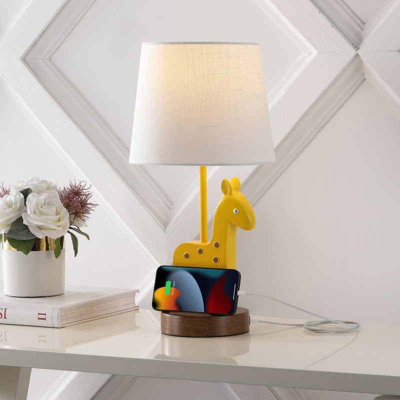 Sahara 17.5" Mid-Century Vintage Iron/Resin Giraffe LED Kids' Table Lamp with Phone Stand and USB Charging Port
