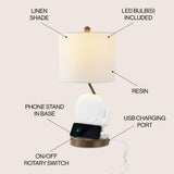 Ellie Bohemian Designer Iron/Resin Elephant LED Kids Table Lamp with Phone Stand and USB Charging Port
