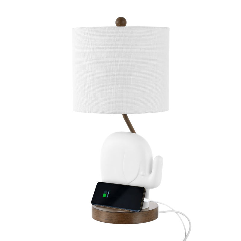Ellie Bohemian Designer Iron/Resin Elephant LED Kids Table Lamp with Phone Stand and USB Charging Port
