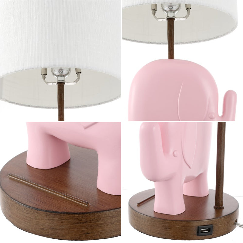 Ellie Bohemian Designer Iron/Resin Elephant LED Kids Table Lamp with Phone Stand and USB Charging Port