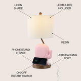 Ellie Bohemian Designer Iron/Resin Elephant LED Kids Table Lamp with Phone Stand and USB Charging Port