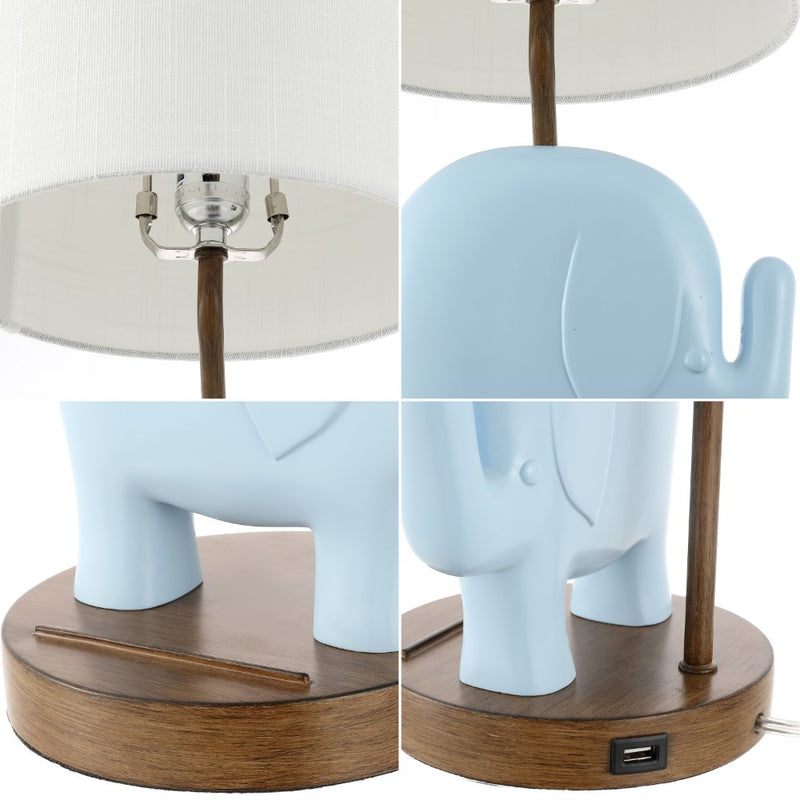 Ellie Bohemian Designer Iron/Resin Elephant LED Kids Table Lamp with Phone Stand and USB Charging Port