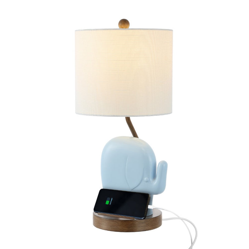 Ellie Bohemian Designer Iron/Resin Elephant LED Kids Table Lamp with Phone Stand and USB Charging Port