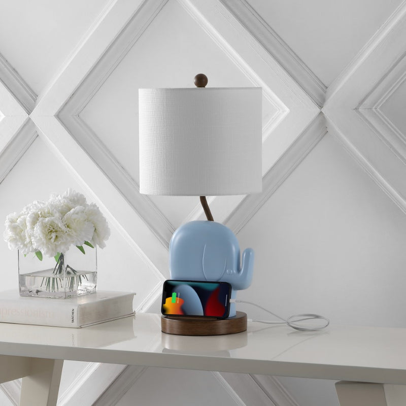 Ellie Bohemian Designer Iron/Resin Elephant LED Kids Table Lamp with Phone Stand and USB Charging Port
