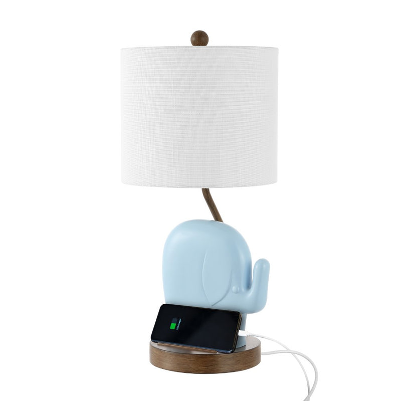 Ellie Bohemian Designer Iron/Resin Elephant LED Kids Table Lamp with Phone Stand and USB Charging Port
