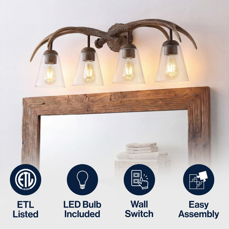Wyatt Southwestern Bohemian Resin/Seeded Glass Faux Antler LED Vanity Light