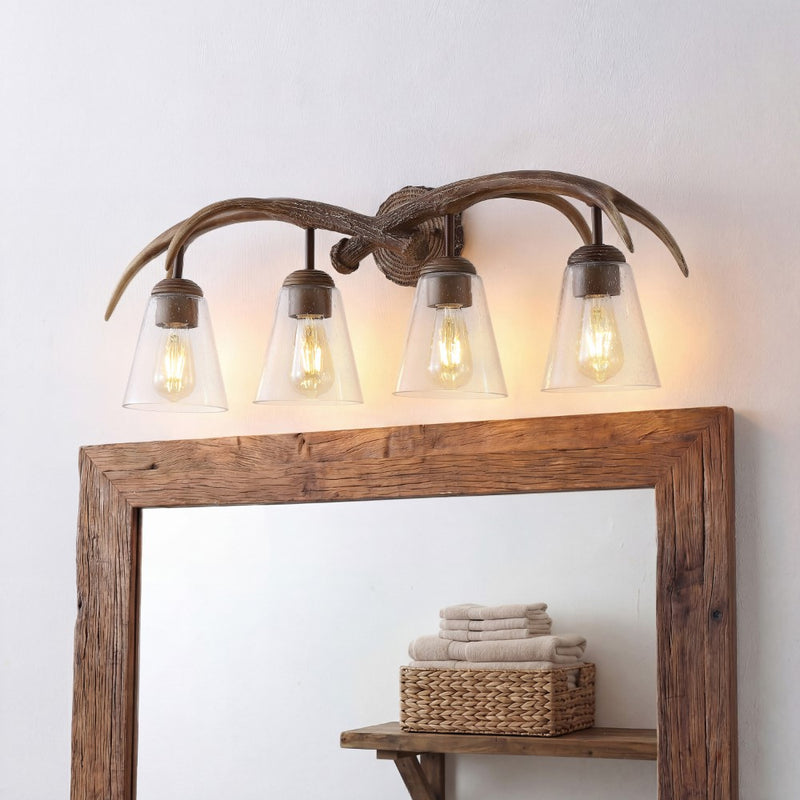 Wyatt Southwestern Bohemian Resin/Seeded Glass Faux Antler LED Vanity Light