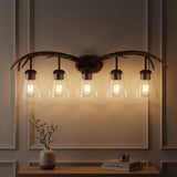 Wyatt Southwestern Bohemian Resin/Seeded Glass Faux Antler LED Vanity Light Brown Wood Finish / 5 Sockets – AI-ON