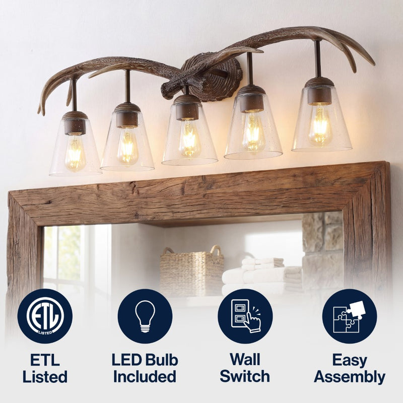 Wyatt Southwestern Bohemian Resin/Seeded Glass Faux Antler LED Vanity Light