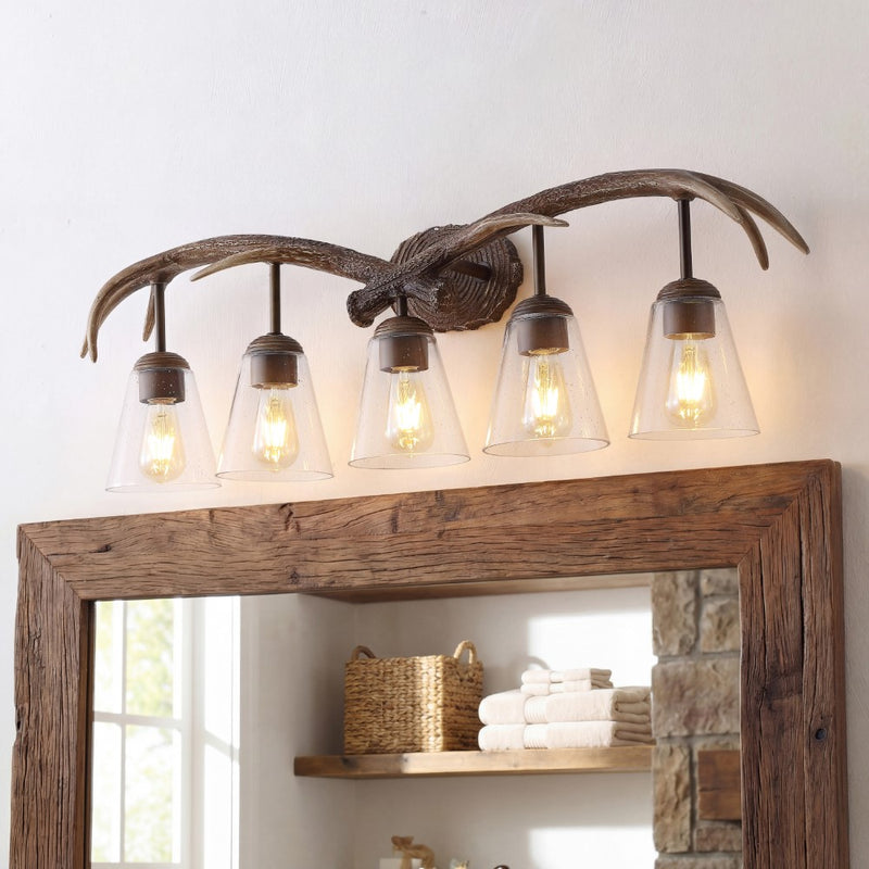 Wyatt Southwestern Bohemian Resin/Seeded Glass Faux Antler LED Vanity Light