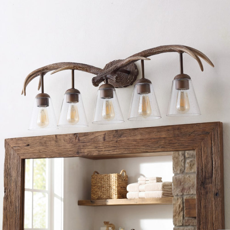 Wyatt Southwestern Bohemian Resin/Seeded Glass Faux Antler LED Vanity Light