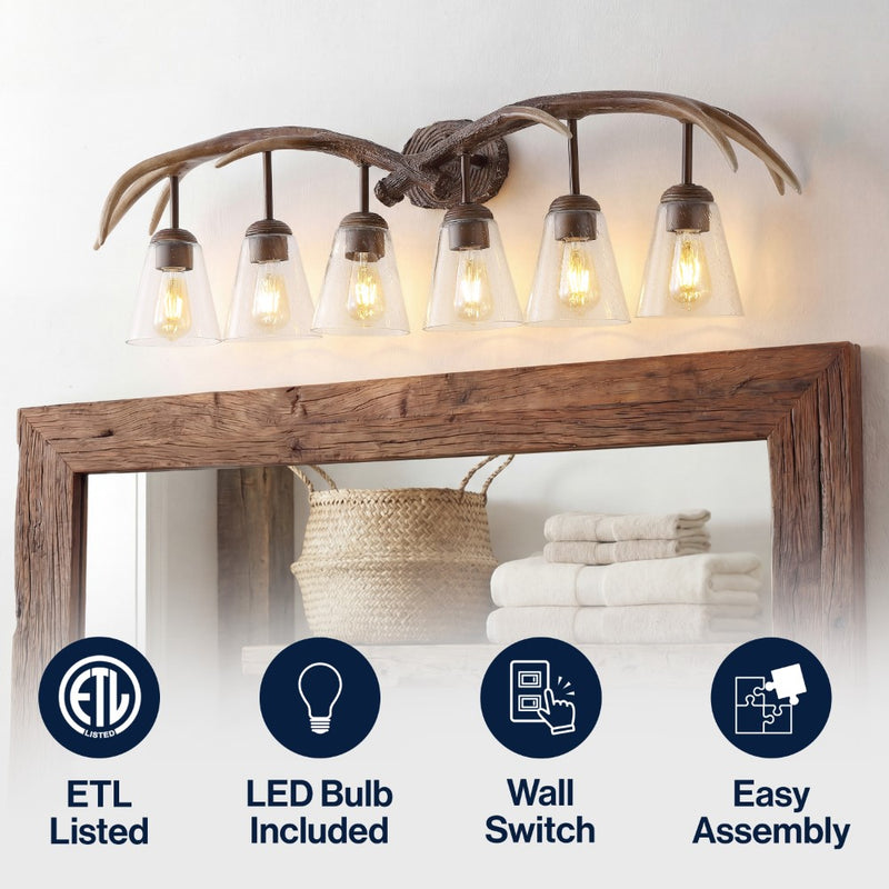 Wyatt Southwestern Bohemian Resin/Seeded Glass Faux Antler LED Vanity Light