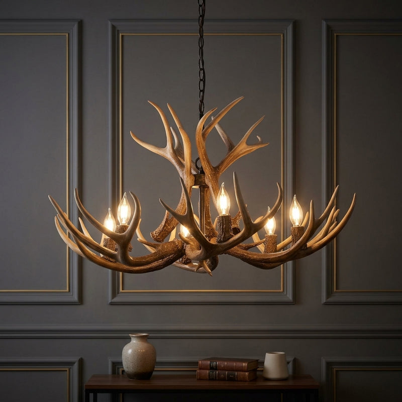 Eldora Rustic Farmhouse Adjustable Resin Antler LED Chandelier Brown / 6 Sockets – AI-ON
