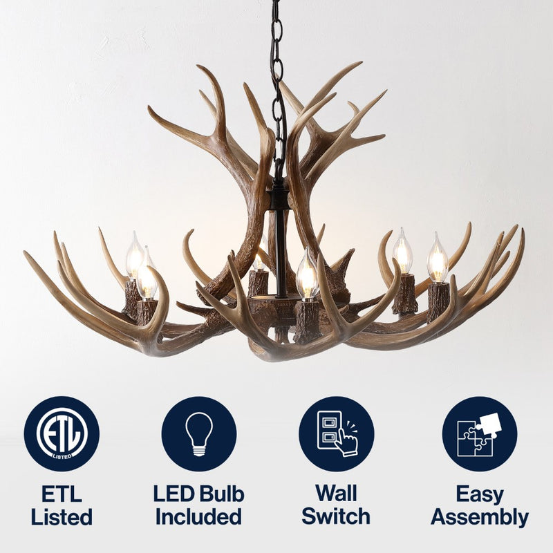Eldora Rustic Resin Antler Chandelier with Adjustable LED Lighting