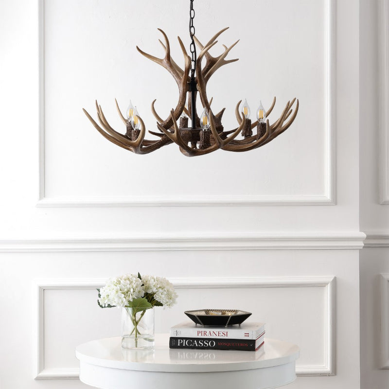 Eldora Rustic Resin Antler Chandelier with Adjustable LED Lighting