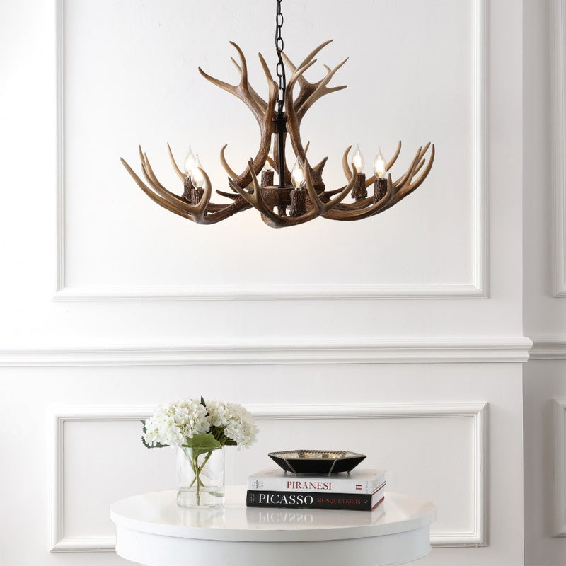 Eldora Rustic Resin Antler Chandelier with Adjustable LED Lighting