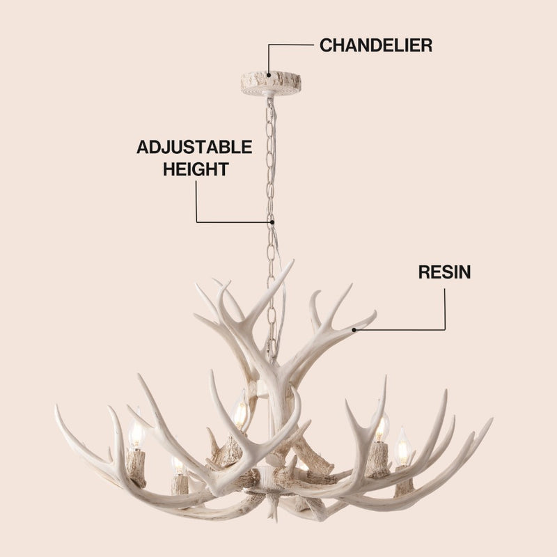 Eldora Rustic Farmhouse Adjustable Resin Antler LED Chandelier