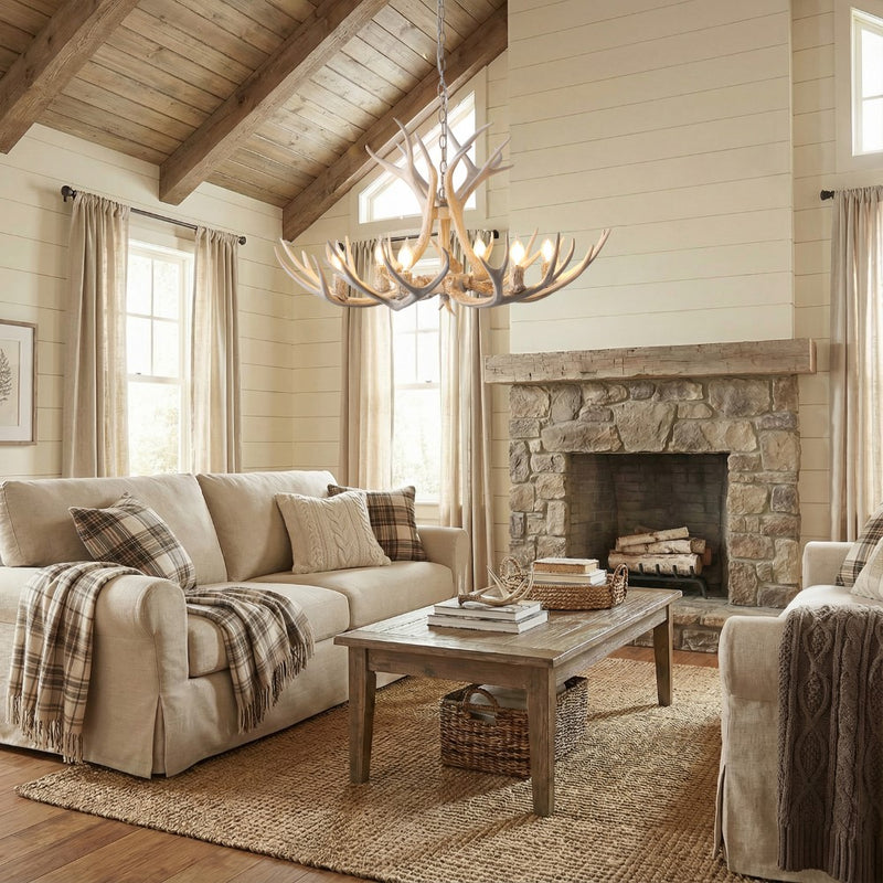 Eldora Rustic Farmhouse Adjustable Resin Antler LED Chandelier