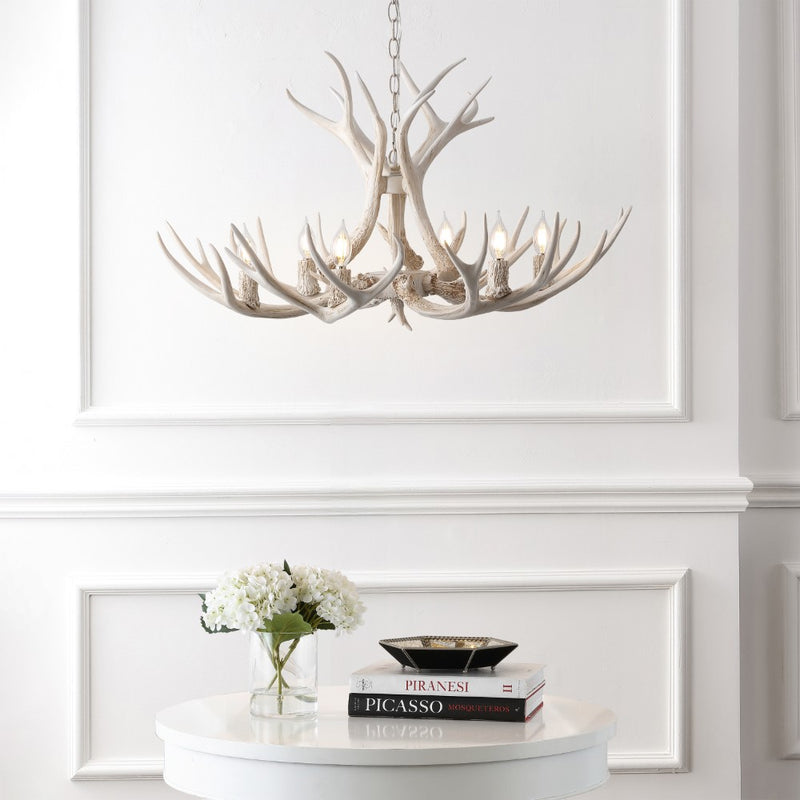 Eldora Rustic Farmhouse Adjustable Resin Antler LED Chandelier
