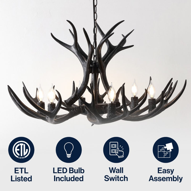 Eldora Rustic Farmhouse Adjustable Resin Antler LED Chandelier