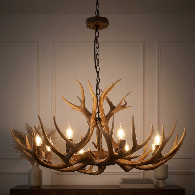 Eldora Rustic Farmhouse Adjustable Resin Antler LED Chandelier Brown / 8 Sockets – AI-ON
