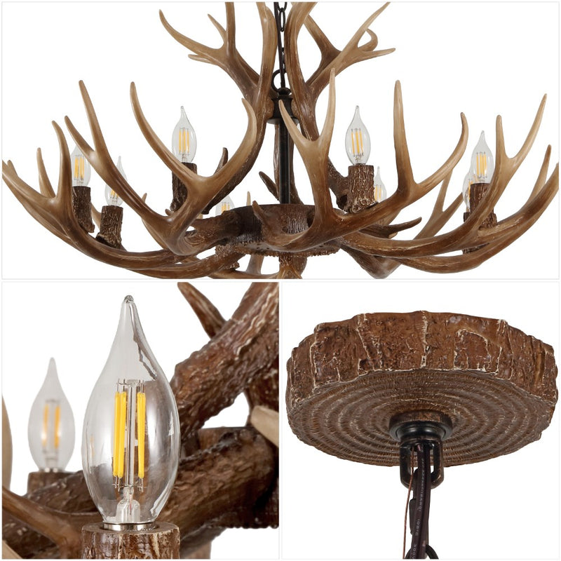 Eldora Rustic Resin Antler Chandelier with Adjustable LED Lighting