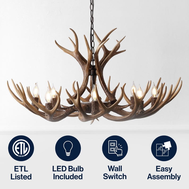 Eldora Rustic Resin Antler Chandelier with Adjustable LED Lighting