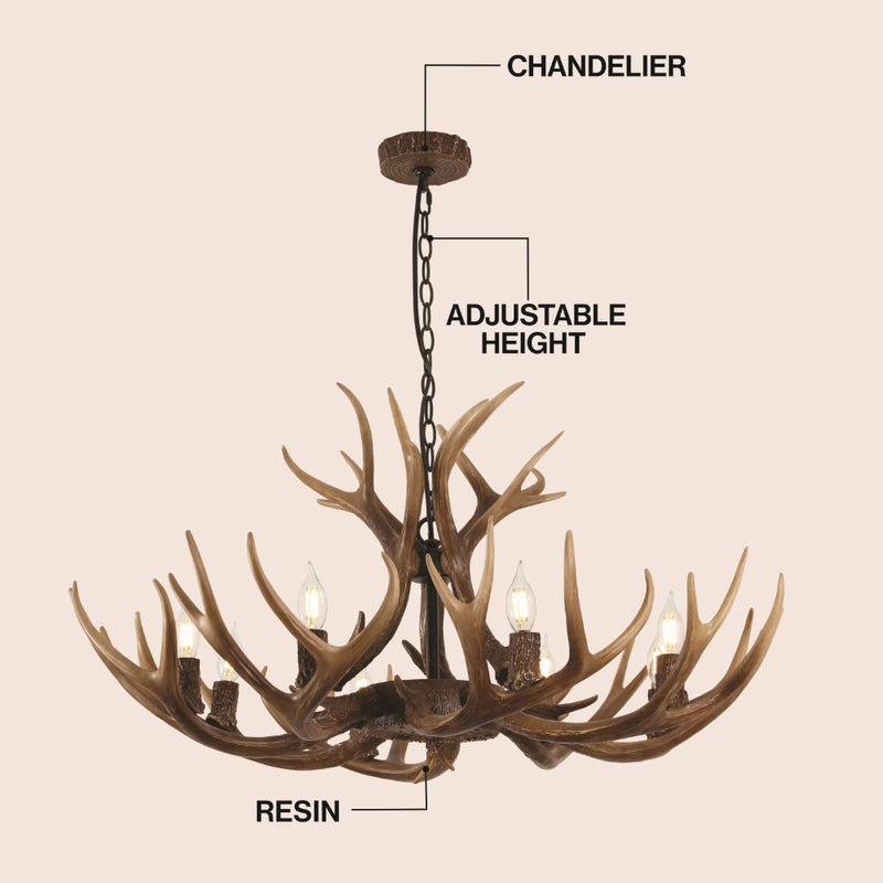 Eldora Rustic Resin Antler Chandelier with Adjustable LED Lighting