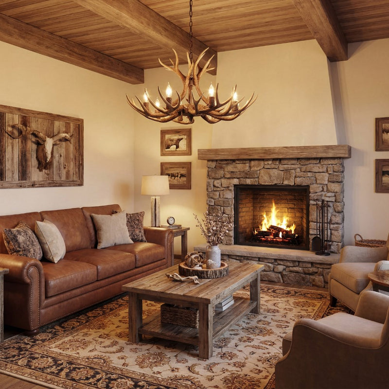 Eldora Rustic Resin Antler Chandelier with Adjustable LED Lighting