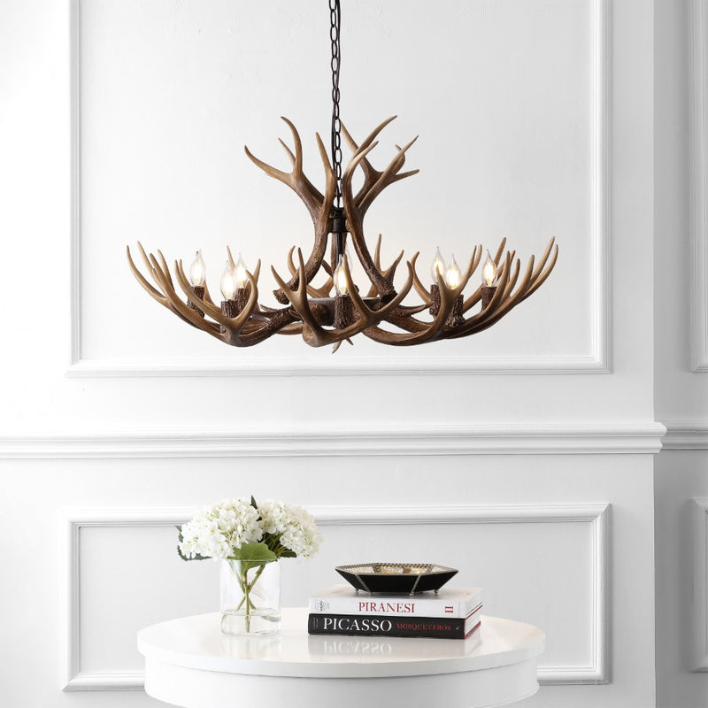 Eldora Rustic Resin Antler Chandelier with Adjustable LED Lighting