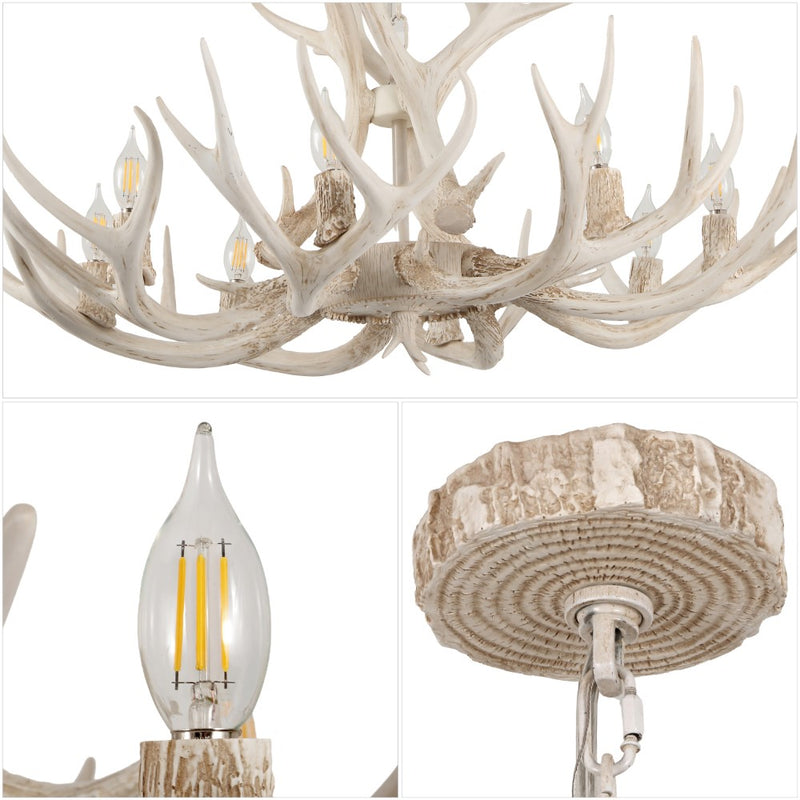 Eldora Rustic Farmhouse Adjustable Resin Antler LED Chandelier