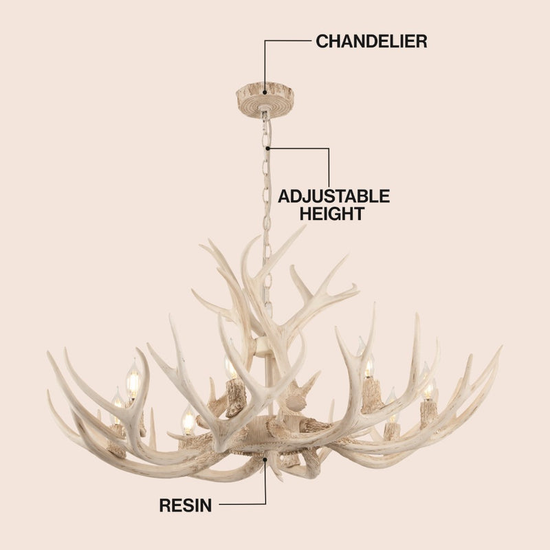 Eldora Rustic Farmhouse Adjustable Resin Antler LED Chandelier