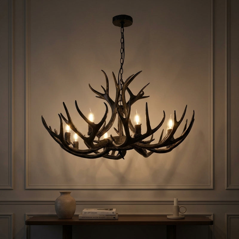 Eldora Rustic Farmhouse Adjustable Resin Antler LED Chandelier Black / 8 Sockets – AI-ON