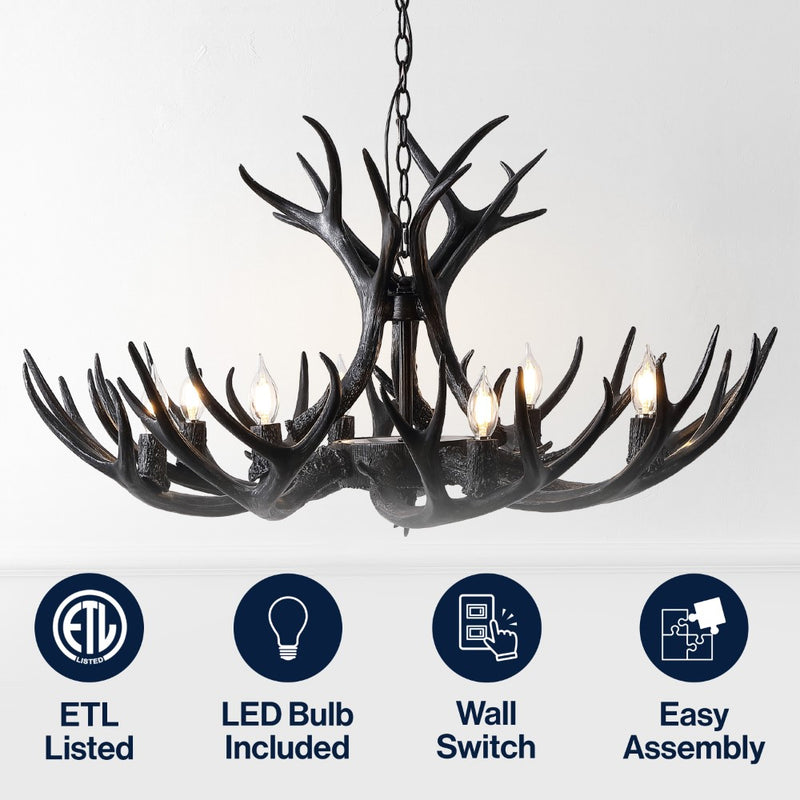 Eldora Rustic Farmhouse Adjustable Resin Antler LED Chandelier