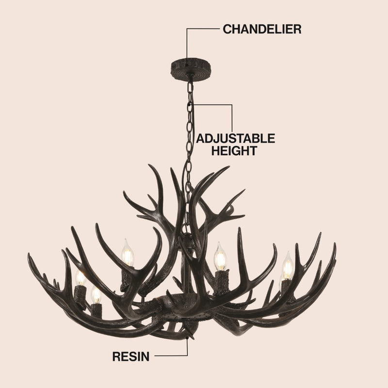 Eldora Rustic Farmhouse Adjustable Resin Antler LED Chandelier