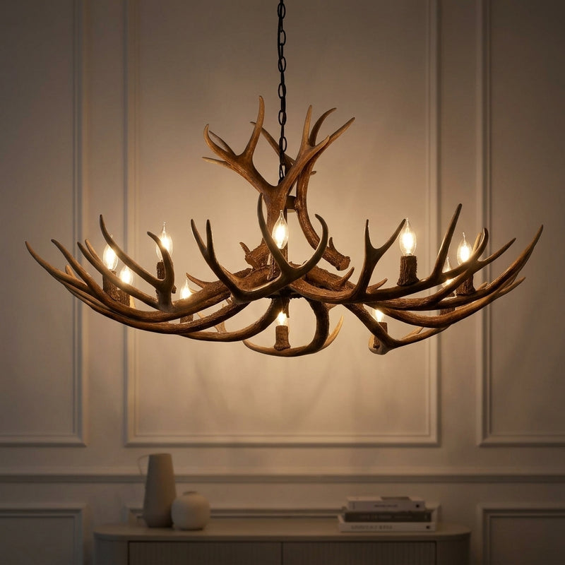 Eldora Rustic Farmhouse Adjustable Resin Antler LED Chandelier Brown / 10 Sockets – AI-ON