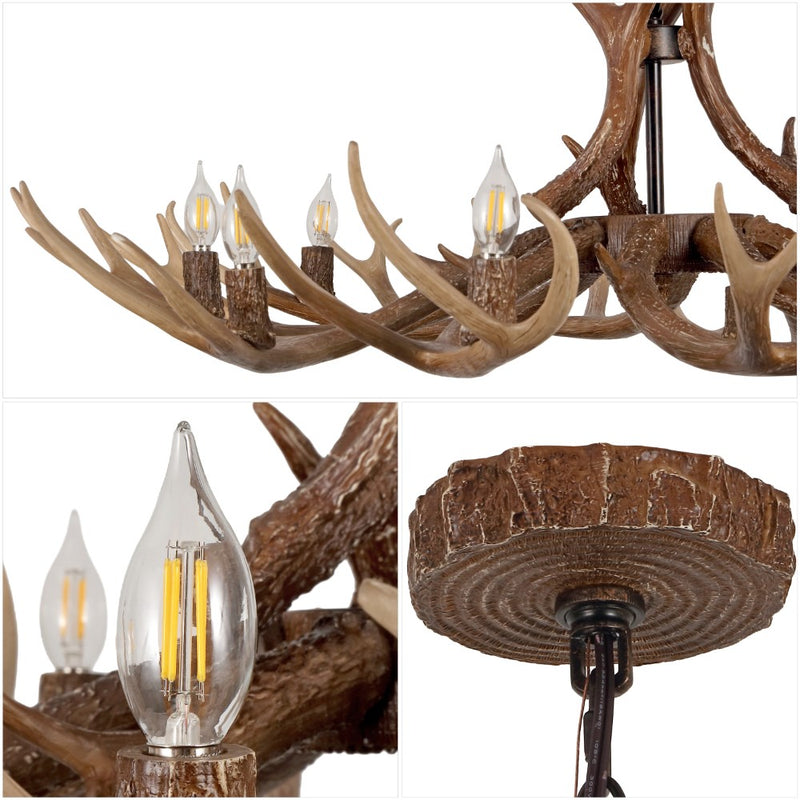 Eldora Rustic Resin Antler Chandelier with Adjustable LED Lighting