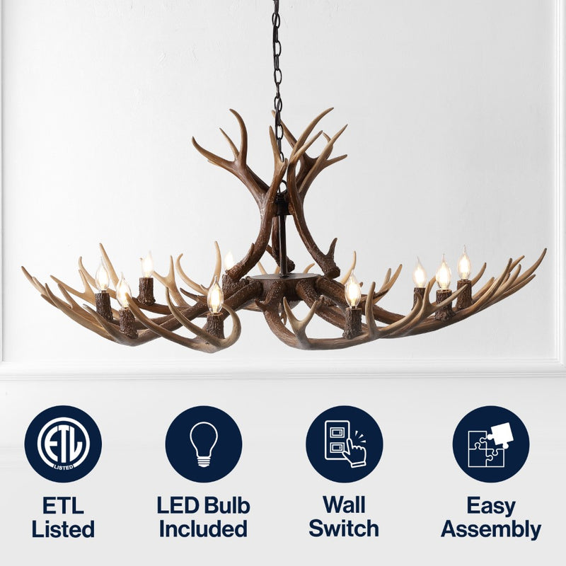Eldora Rustic Resin Antler Chandelier with Adjustable LED Lighting