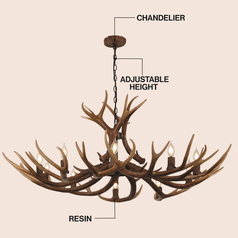Eldora Rustic Resin Antler Chandelier with Adjustable LED Lighting